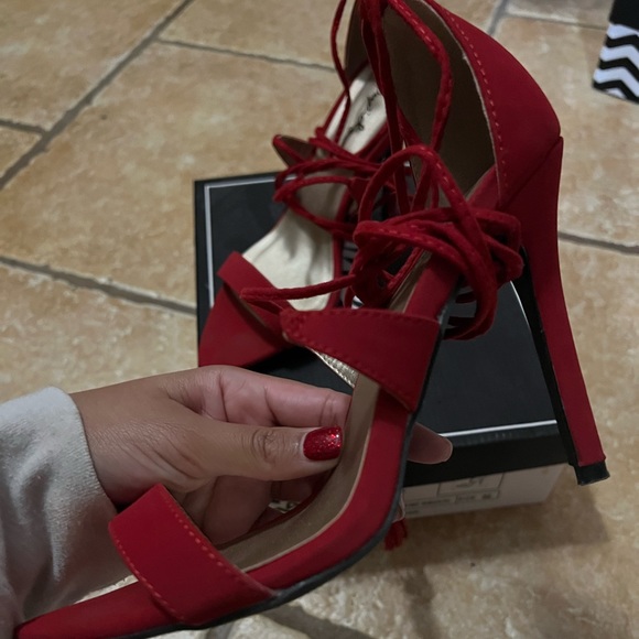 Qupid Red Strappy Heels - Picture 2 of 3